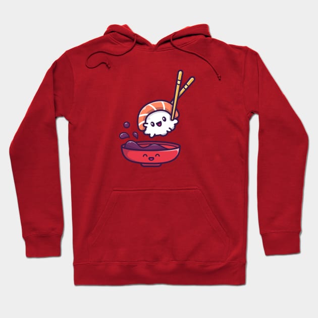 Cute Sushi With Soy Sauce Cartoon Vector Icon Illustration Hoodie by Catalyst Labs